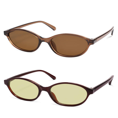 Retro Oval Cat Eye Sunglasses for Women Y2k Trendy Narrow Sunnies Designer Sun Glasses AR82253