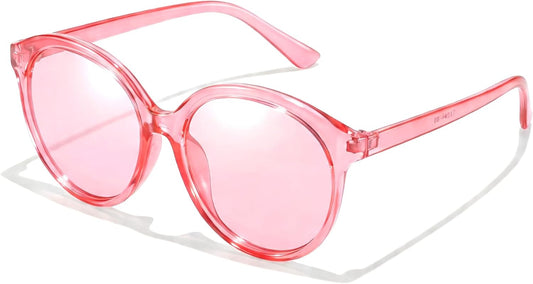 Chicid Oversized Sunglasses Women Men, Trendy Cute Shades Round Frame Light Tinted Sunnies for Traveling Driving