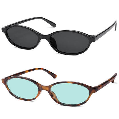 Retro Oval Cat Eye Sunglasses for Women Y2k Trendy Narrow Sunnies Designer Sun Glasses AR82253