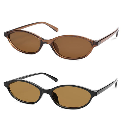 Retro Oval Cat Eye Sunglasses for Women Y2k Trendy Narrow Sunnies Designer Sun Glasses AR82253