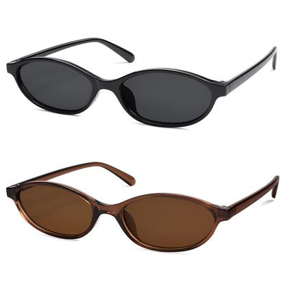 Retro Oval Cat Eye Sunglasses for Women Y2k Trendy Narrow Sunnies Designer Sun Glasses AR82253