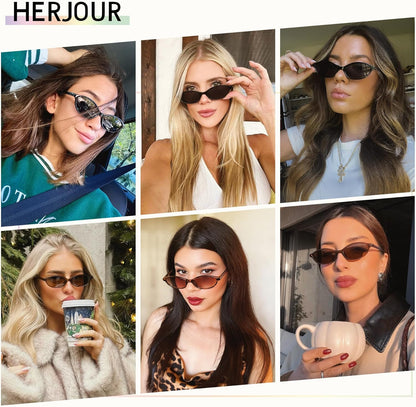 Retro Oval Cat Eye Sunglasses for Women Y2k Trendy Narrow Sunnies Designer Sun Glasses AR82253